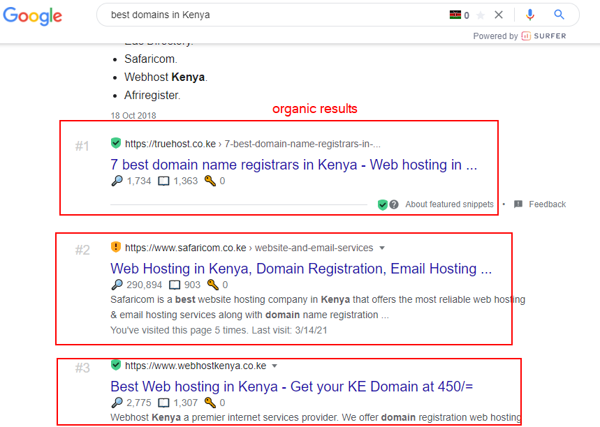 google organic results in Kenya
