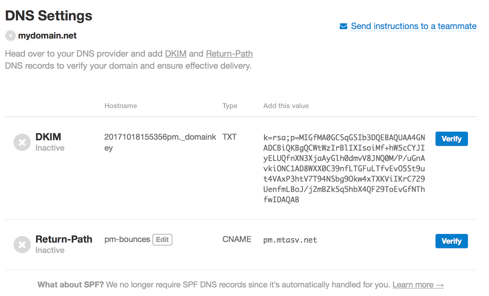 DKIM record DNS settings