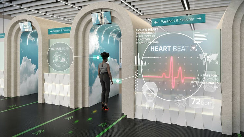 A máquina que irá ler os dados biométricos dos passageiros nos aeroportos do futuro, de acordo com o relatório '2070: The Future Travel Report', da easy Jet