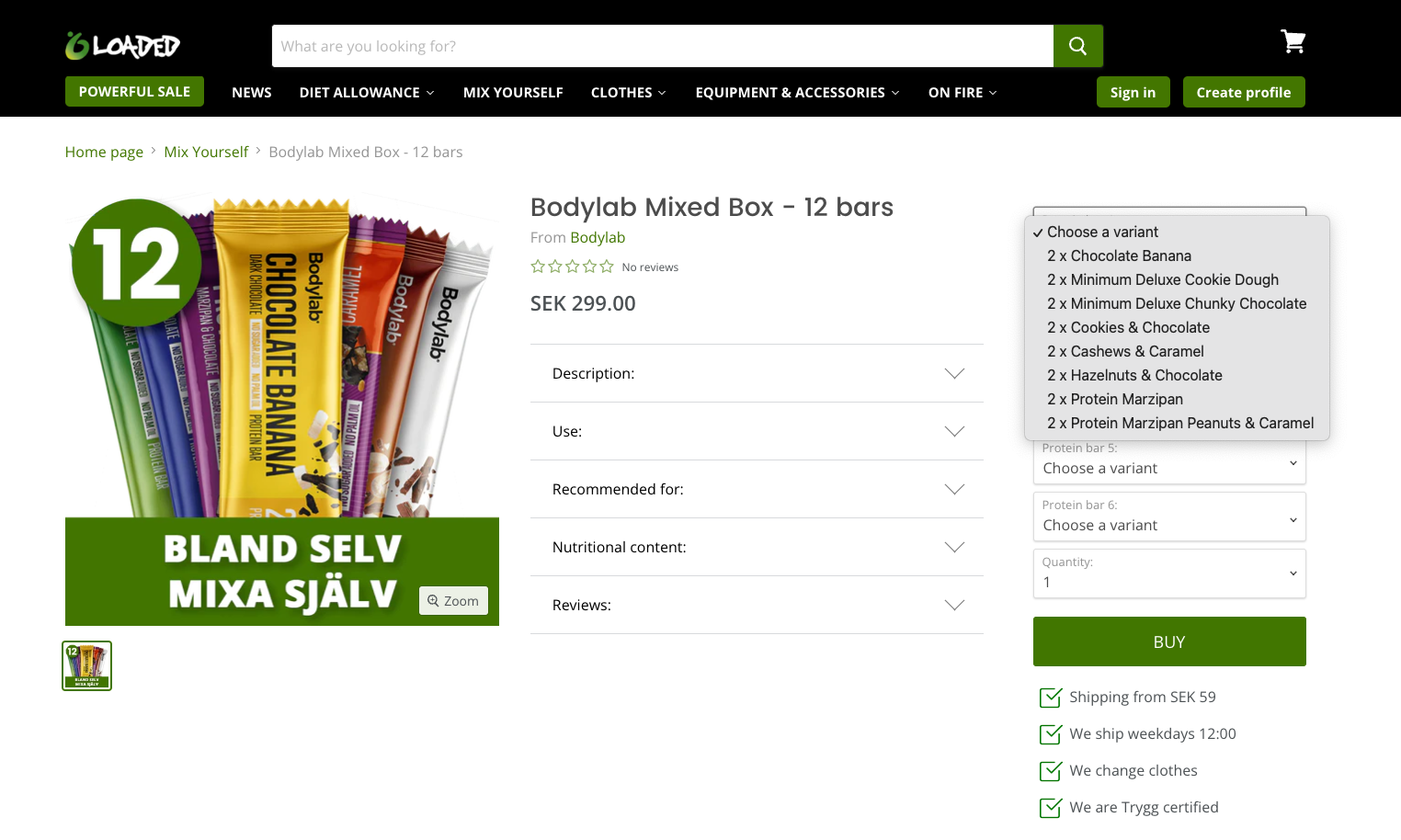 Screenshot of Loaded Shop's product bundle mixed box set.