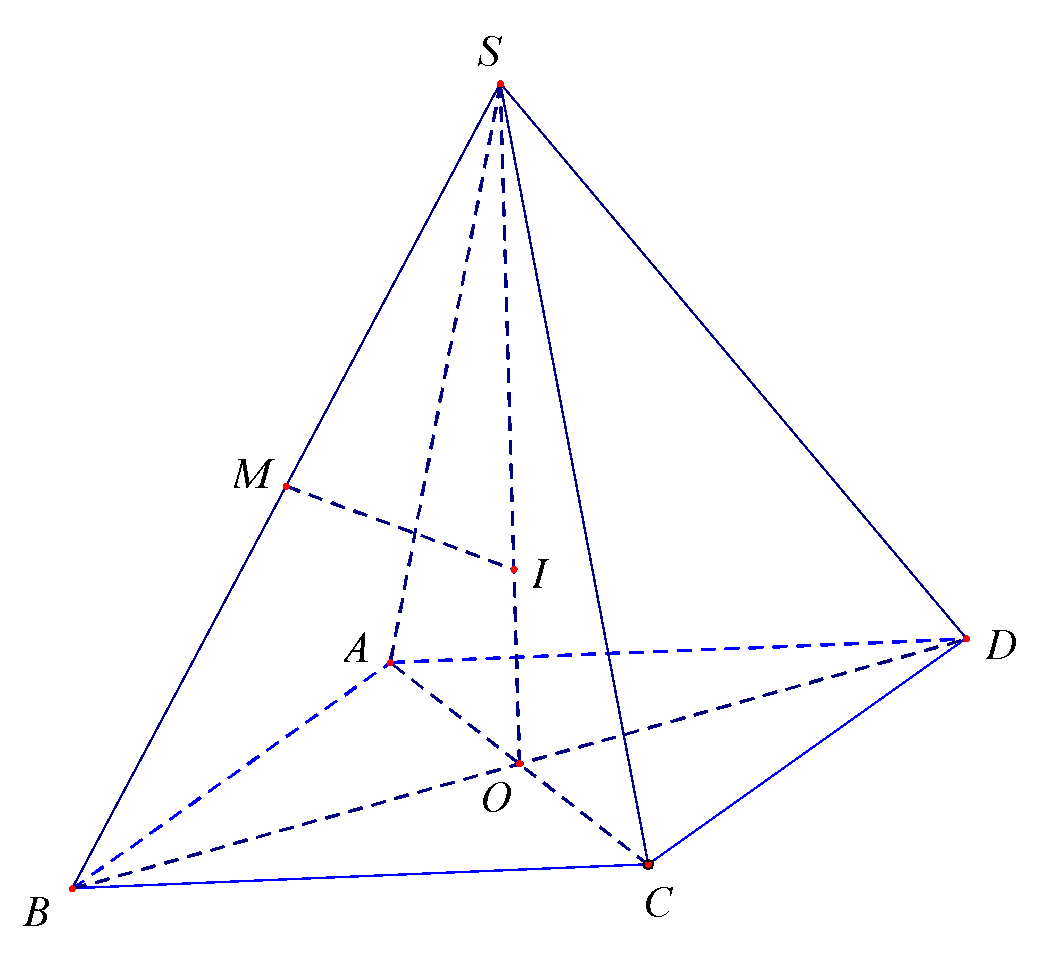 3. Cho hình chóp (S.ABCD) có đáy là hình chữ nhật tâm (O), cạnh (AB = a), (BC = asqrt 3 ). Biết rằng cạnh bên (SA) hợp với mặt phẳng đáy (left( {ABCD} right)) một góc (60^circ )và (SO) là đường cao của hình chóp. Tính thể tích của khối cầu ngoại tiếp khối chóp nói trên.</p> 1