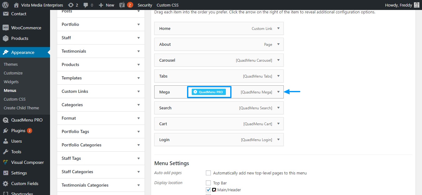 menus wordpress