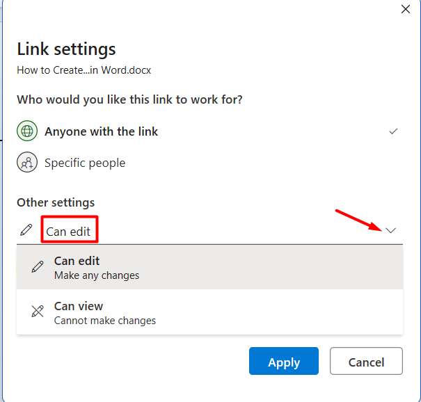how to password protect a Word document- share link settings