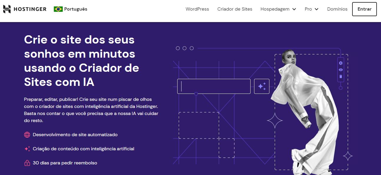 Página do criador de sites com IA da Hostinger