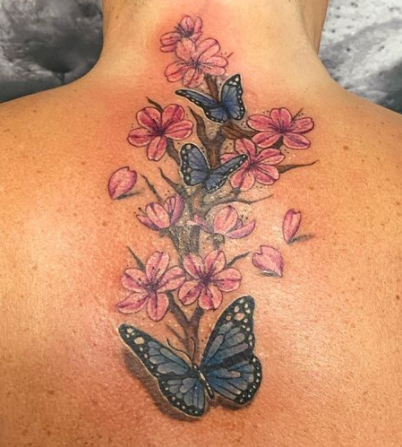 Butterflies And Cherry Blossom Tree Tattoo