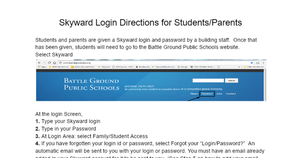 Skyward Login Directions for Students/Parents