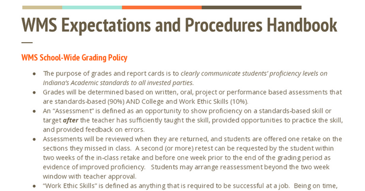 WMS Expectations and Procedures Handbook (Parent Copy)