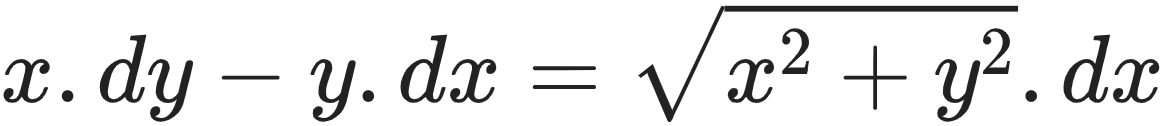 {"code":"\\begin{align*}\n{x.dy-y.dx}&={{\\sqrt[]{x^{2}+y^{2}}}.dx}\t\n\\end{align*}","id":"13-1-0","type":"align*","font":{"size":10,"color":"#222222","family":"Arial"},"ts":1604063704274,"cs":"T19h9wpOD7Uc4IMPT9gvYQ==","size":{"width":193,"height":20}}