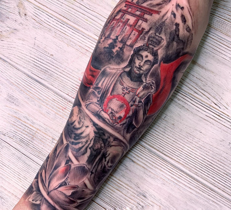 Red & Black Buddha Tattoo