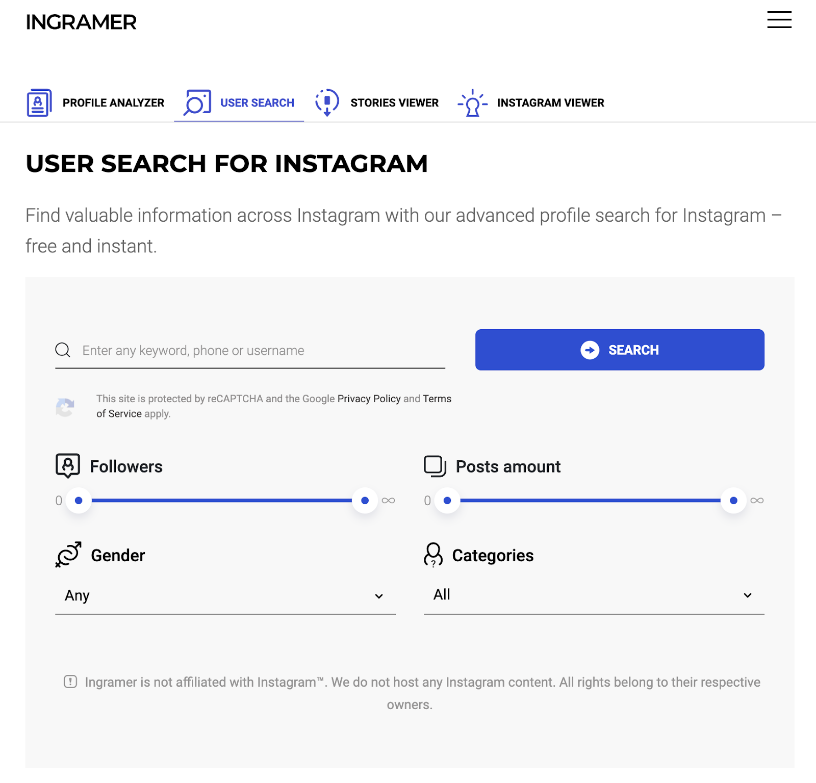 ingramer for instagram user search