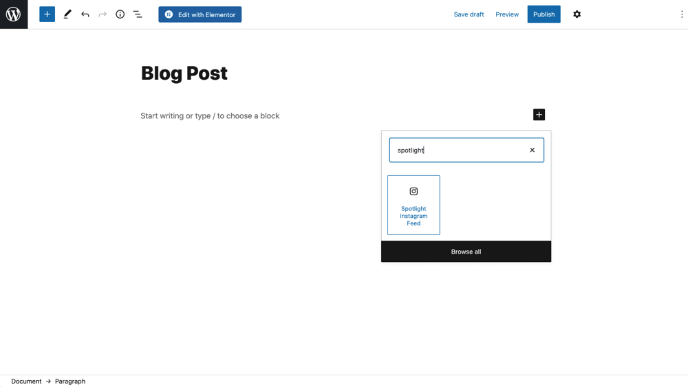 Bloco do Gutenberg do feed do Instagram em destaque