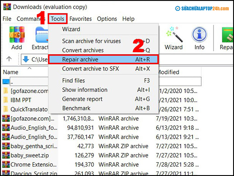 Click chọn Repair archive