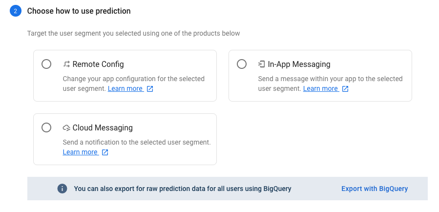 Choose how to use Firebase prediction