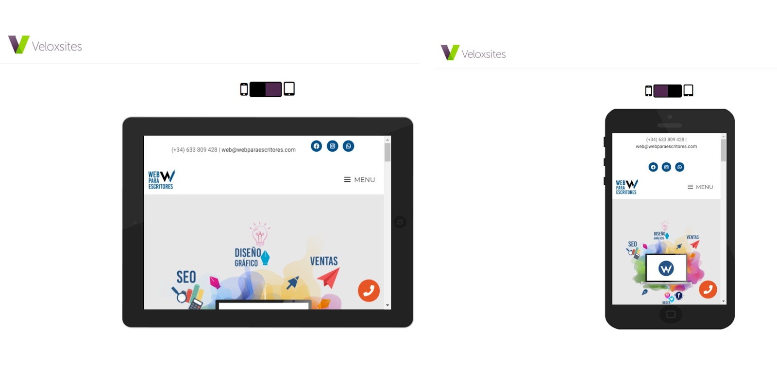 Captura de pantalla del resultado de la herramienta Veloxsites Mobile Friendly Test, útil para el diseño web responsive.