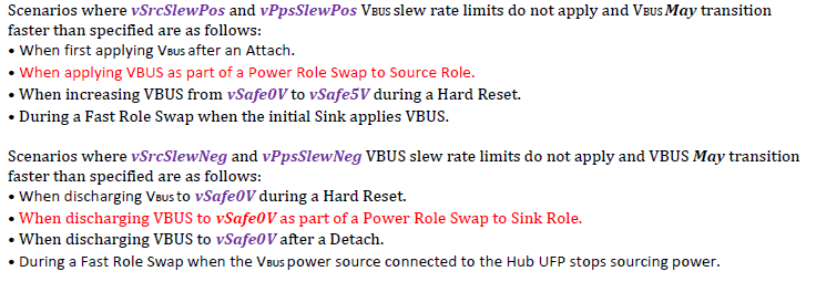 7.1.14 Non-application of VBUS Slew Rate Limits(摘自USB PD 3.1 V1.8)