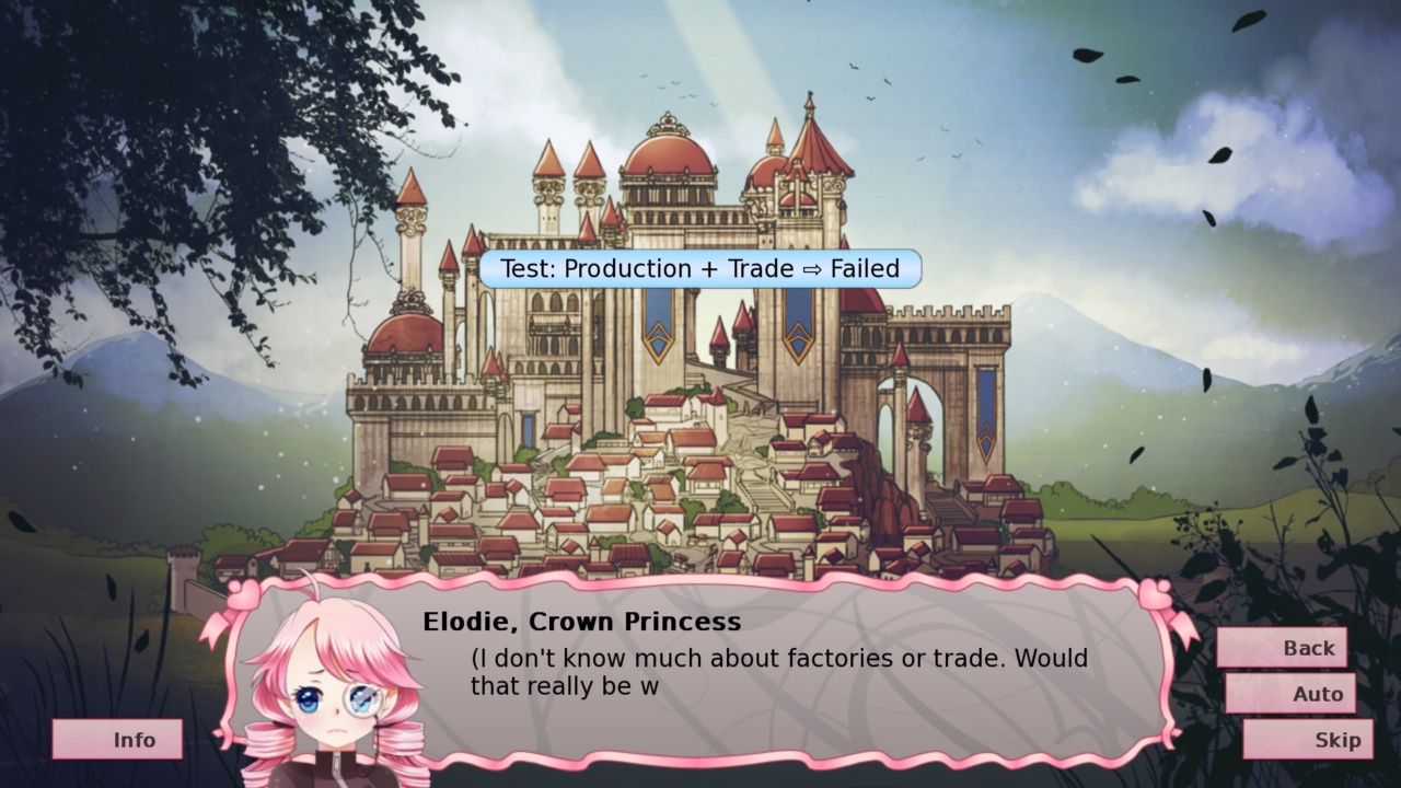 Screenshot showing Elodie, the princess. A beautiful castle in the background