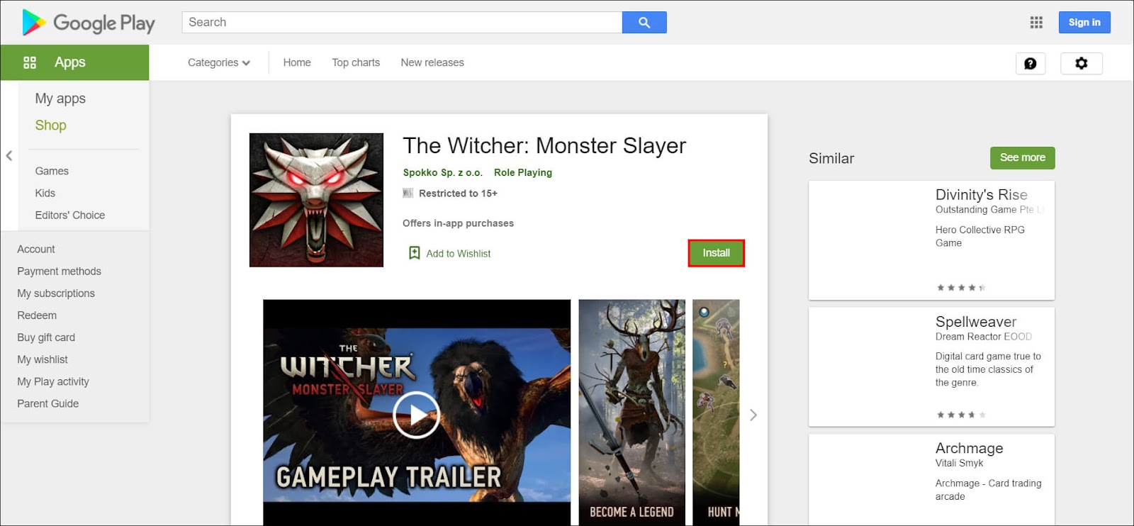 get monster slayer witcher game apk