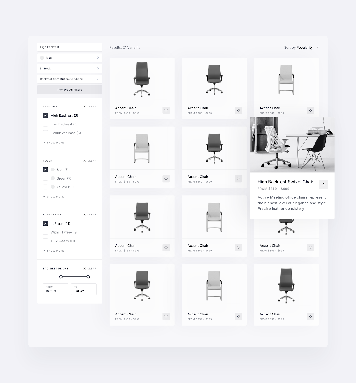 A medium fidelity wireframe example of a product search page for Michal Nowakowski's eCommerce website.