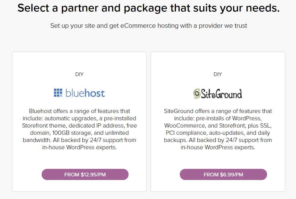 WooCommerce website host packages
