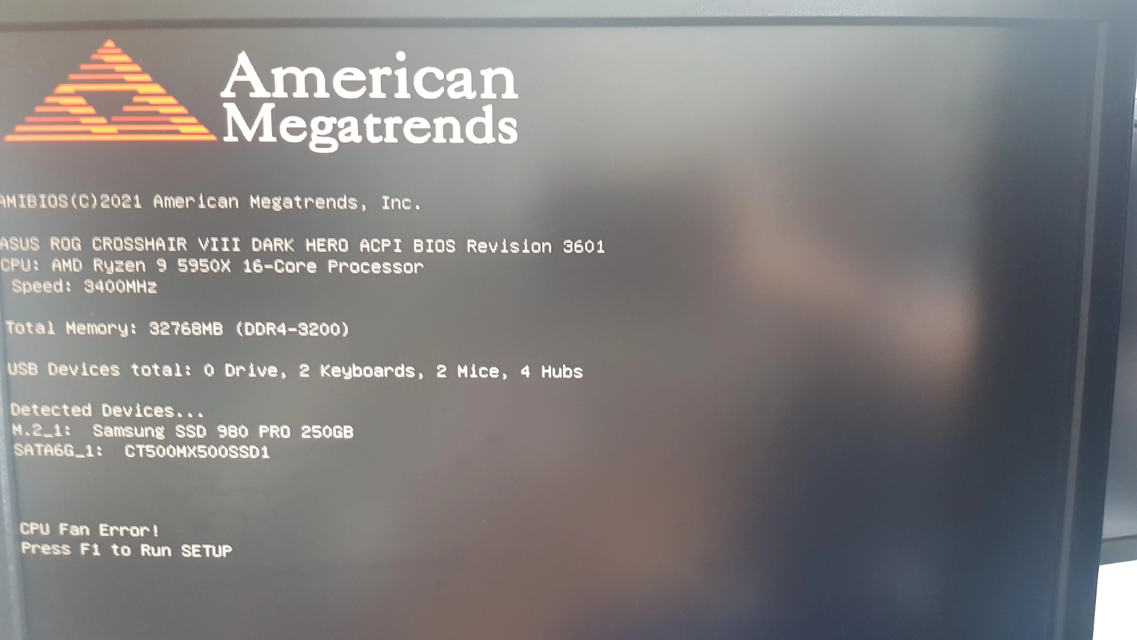 American Megatrends CPU Fan error warning