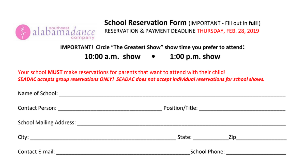 2019 Seadac Greatest Show School Reservation Form Pdf Google Drive