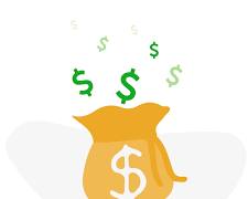 money bag icon with a plus sign next to it, with dollar signs floating out of it
