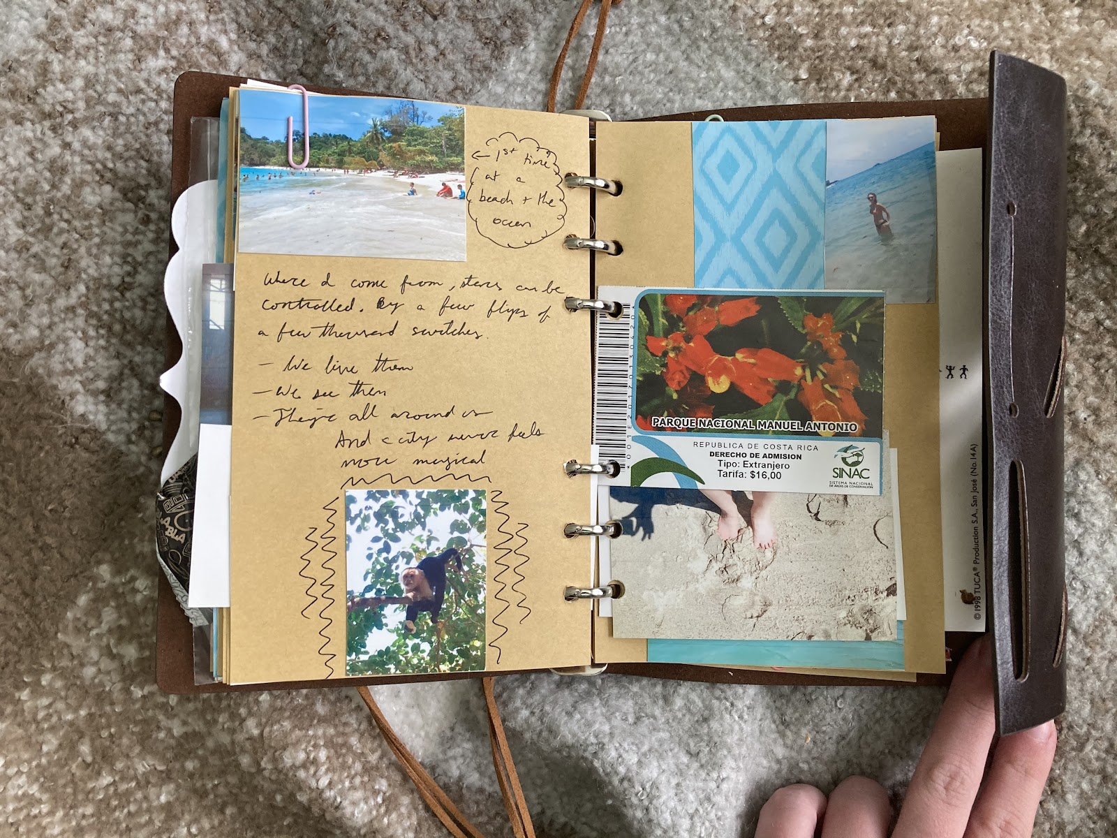 travel journal spread with tickets and drawings