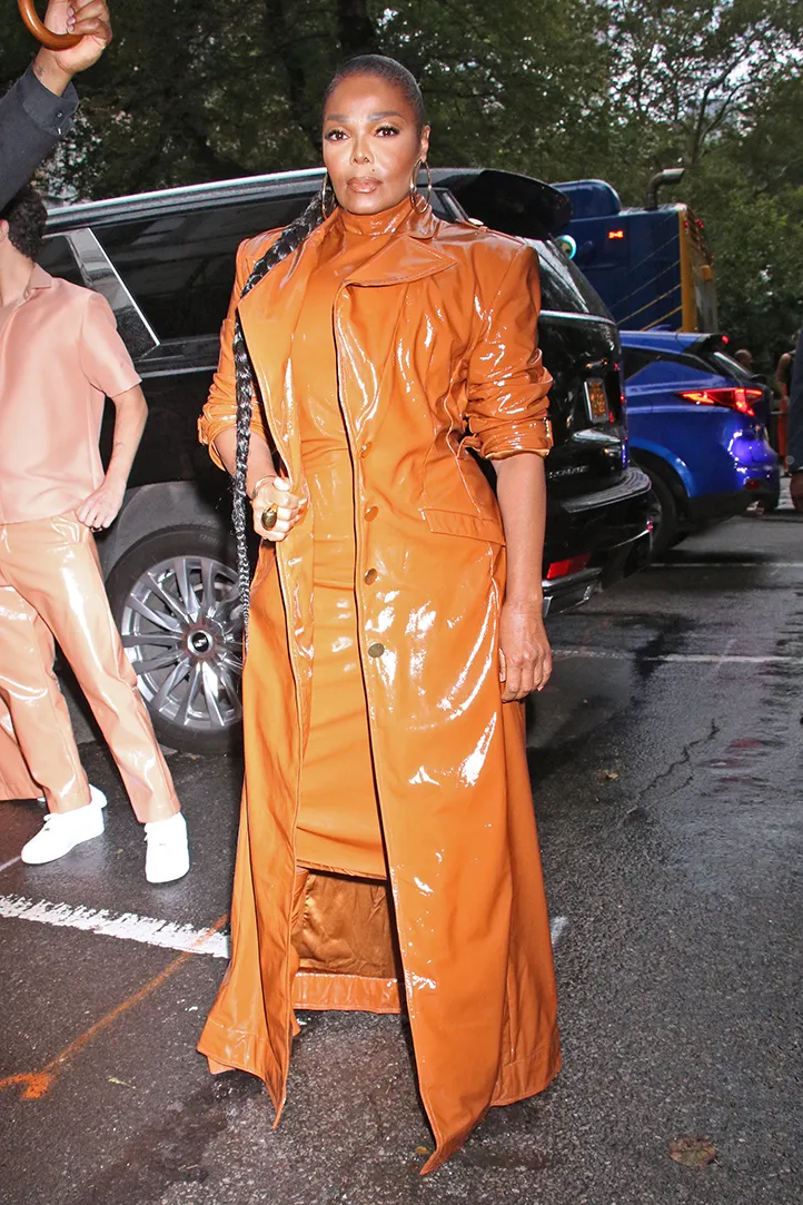 Janet Jackson wear orange leather for New York Fashion Week 2023