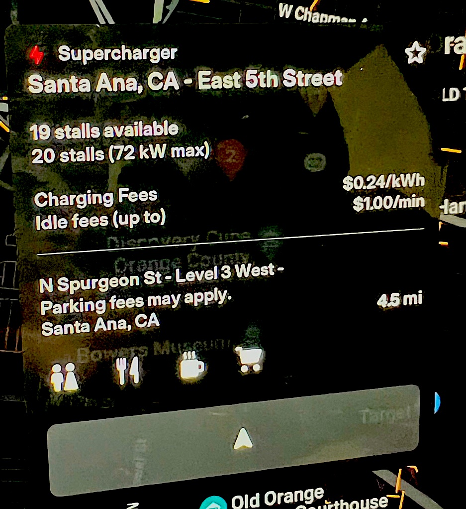 Supercharger on a Tesla model 3 screen