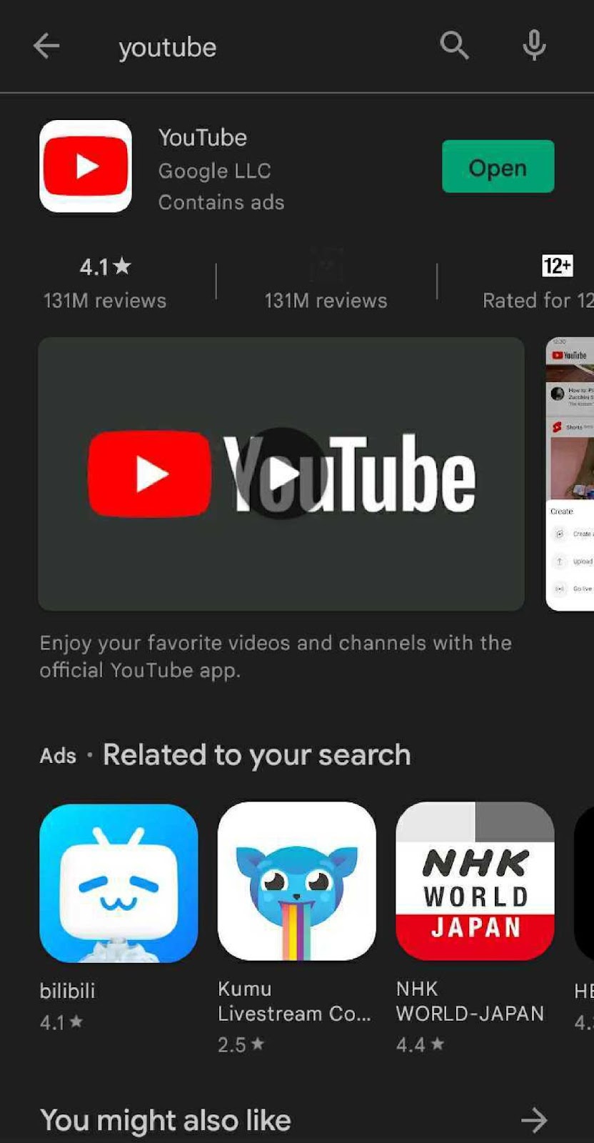 Search for YouTube and tap on it.