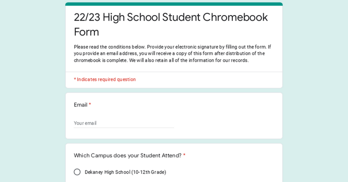 22/23 High School Student Chromebook Form