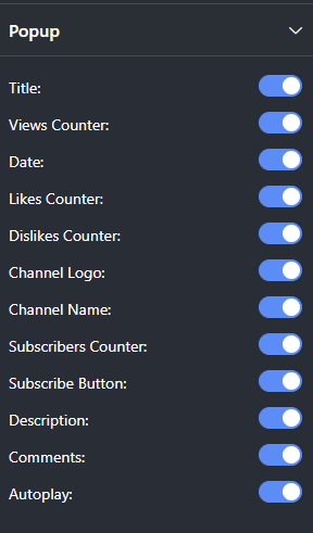 YouTube settings Popup