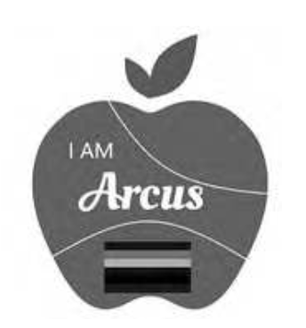 An image of the applied-for logo. An apple shape with "I Am Arcus" written on it.