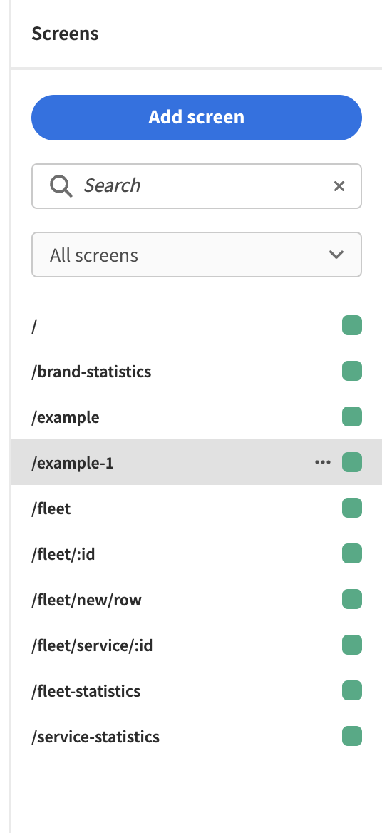 Screen options in Budibase