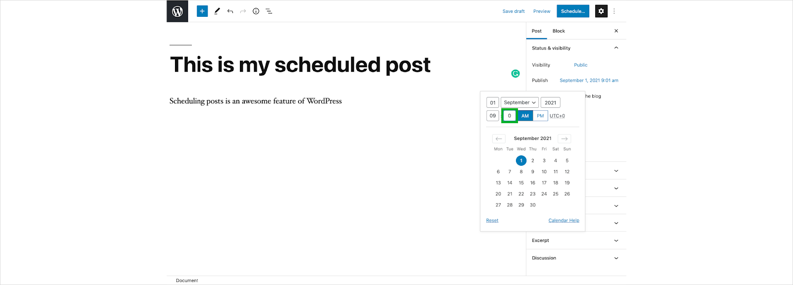 Choosing the minute for publishing your WordPress post