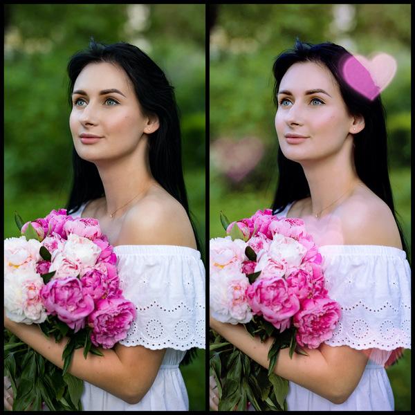 antes e depois da foto de uma mulher branca sendo que uma foi editada com o filtro Smitten do AirBrush