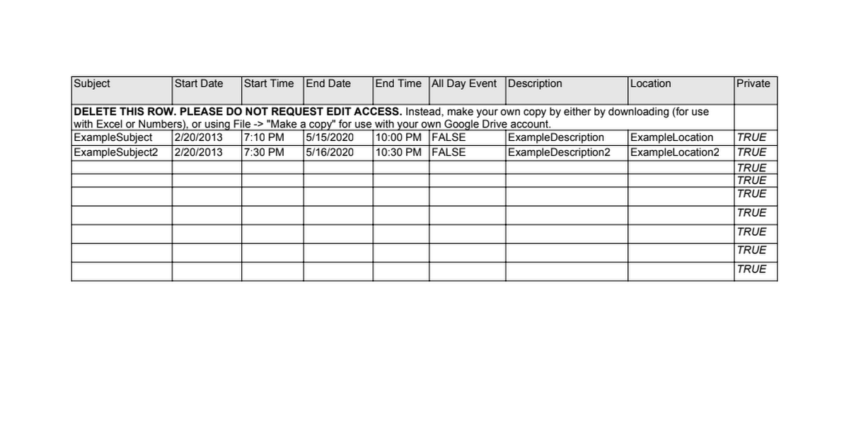 Spreadsheet to CSV to Calendar Template Google Sheets