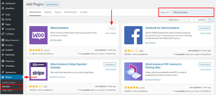 cài đặt plugin WooCommerce wordpress