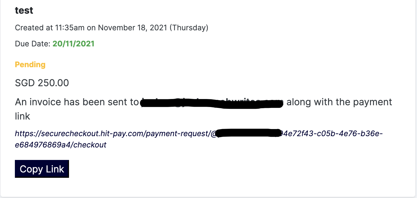 An auto-generated payment link for you to copy and paste