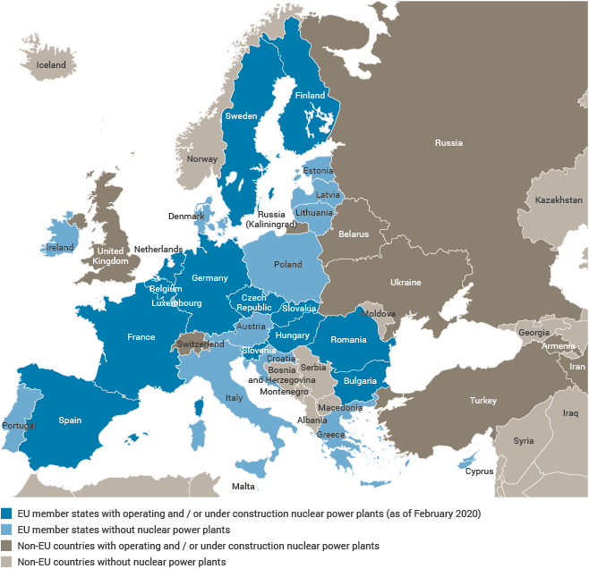 Countries within Europe and the EU specifically that have operating or under construction nuclear power plants