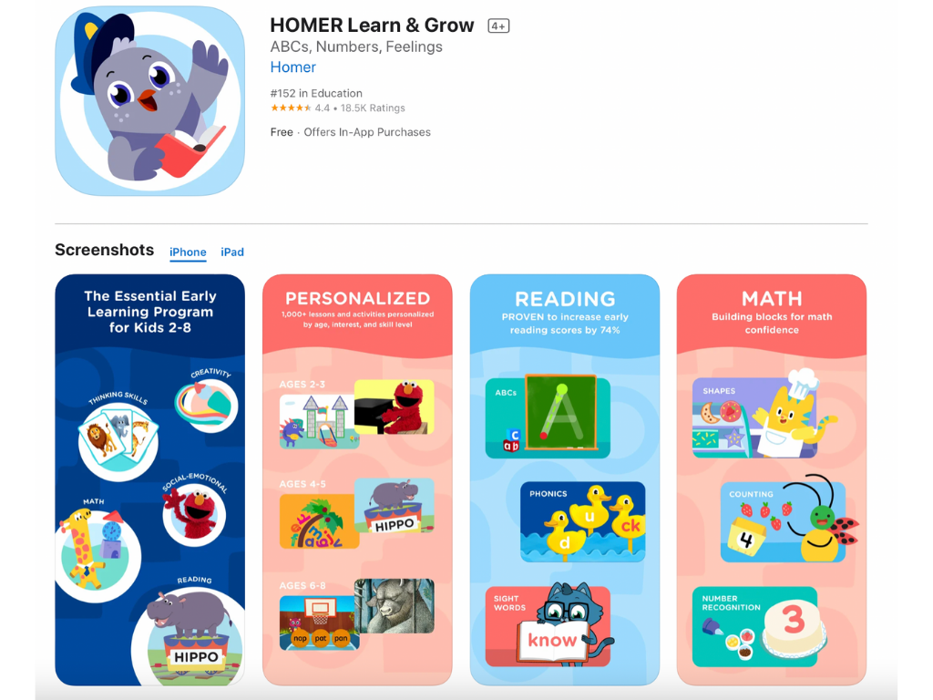 Homer Reading — Learn to Read iStore