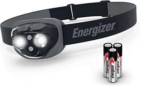 Energizer LED headlamp, Rugged Midnight Black Head Light, Water Resistant headlamps for Running, Camping, Outdoor, Storm (Batteries Included)