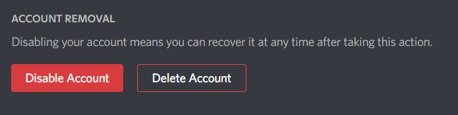 Disable Account and Delete Account options.