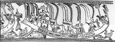 南越王墓銅提桶上同樣也有銅鼓上的羽人與長舟圖案（圖片來自網路）