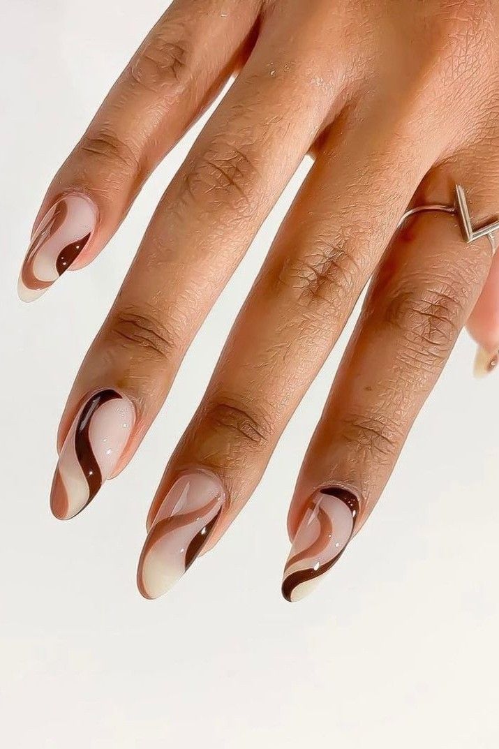 Brown French tip nails