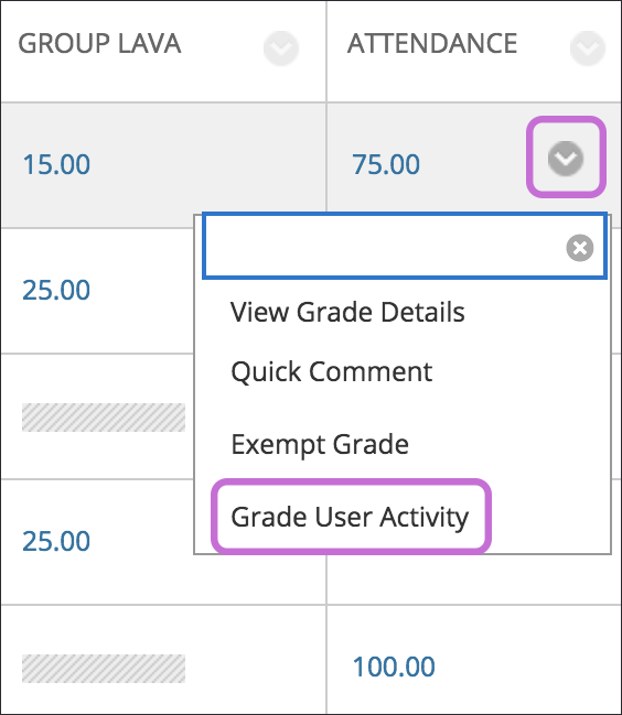 Image showing how to view a student's overall grade from the grade center