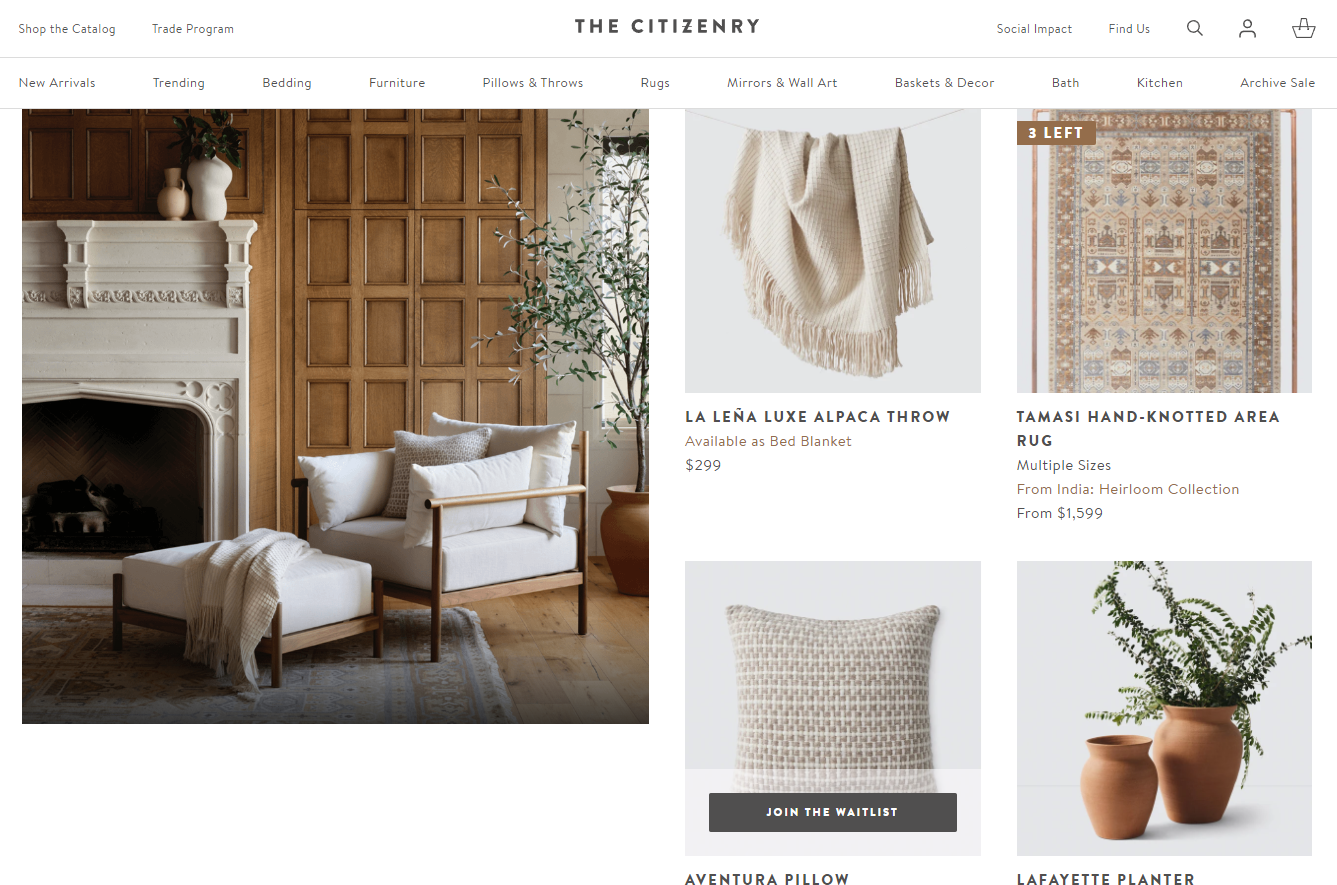 screenshot of The Citizenry's Shopify website