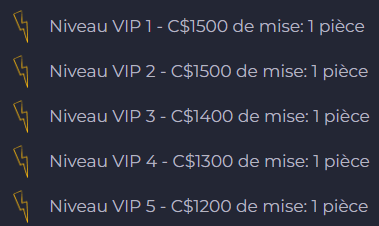 Niveaux VIP Rolling Slots Casino