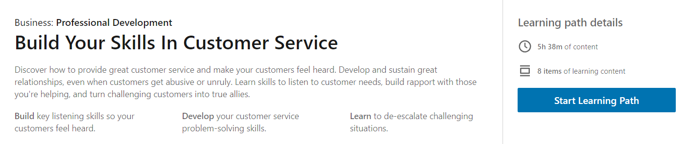 Build your skills in customer service course screenshot
