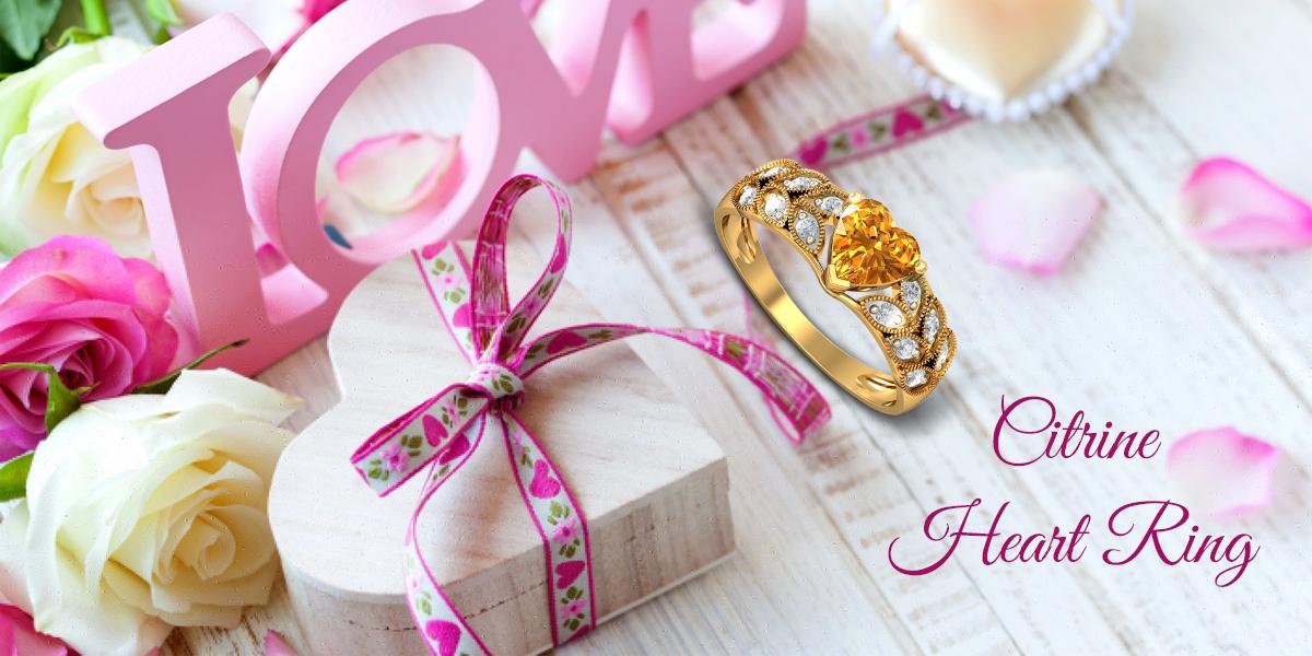 citrine heart ring - valentine jewellery
